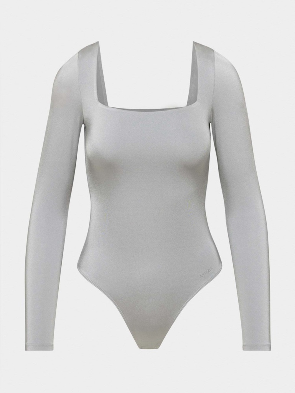 Aritzia Contour Metallic Square Longsleeve Bodysuit - Platinum Chrome Silver